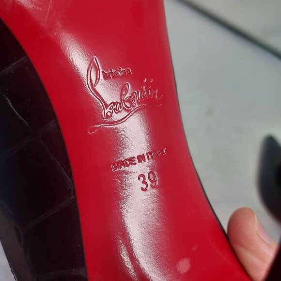 Christian Louboutin Patent Black Kate Crocodile Croc Pump Shoe - Picture 4 of 12